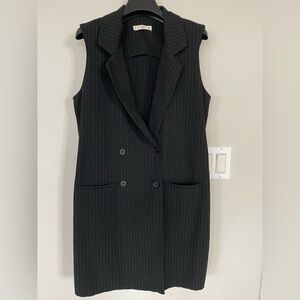 Mango Women's Black Pinstripe Double Breasted Vest Petite Size XS